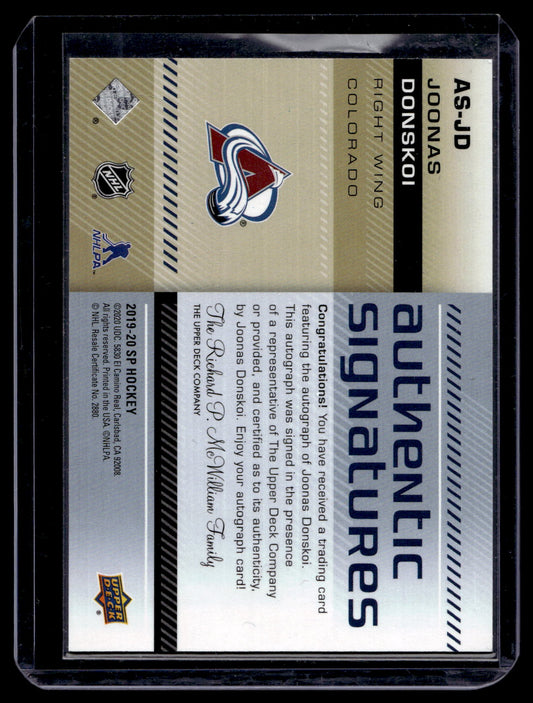 2019-20 Upper Deck SP - Authentic Signatures - Joonas Donskoi #AS-JD