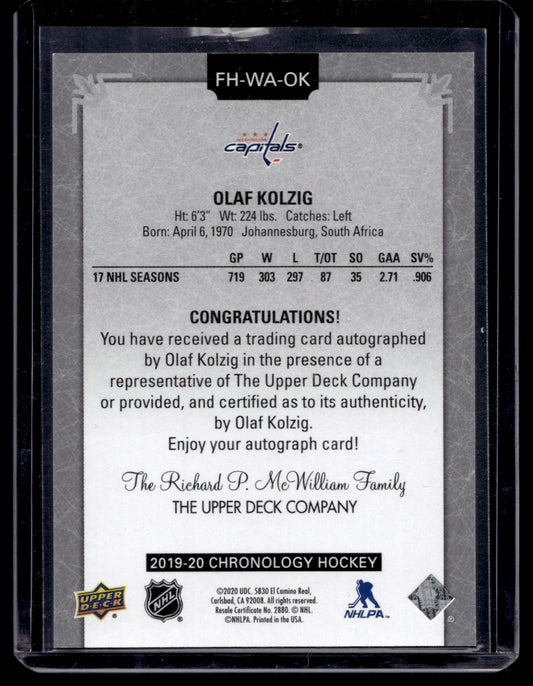 2019-20 Upper Deck Chronology - Franchise History Autographs - Olaf Kolzig #FH-WA-OK