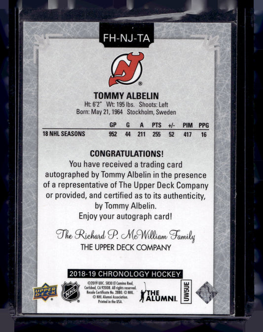 2018-19 Upper Deck Chronology - Franchise History Autographs - Tommy Albelin #FH-NJ-TA