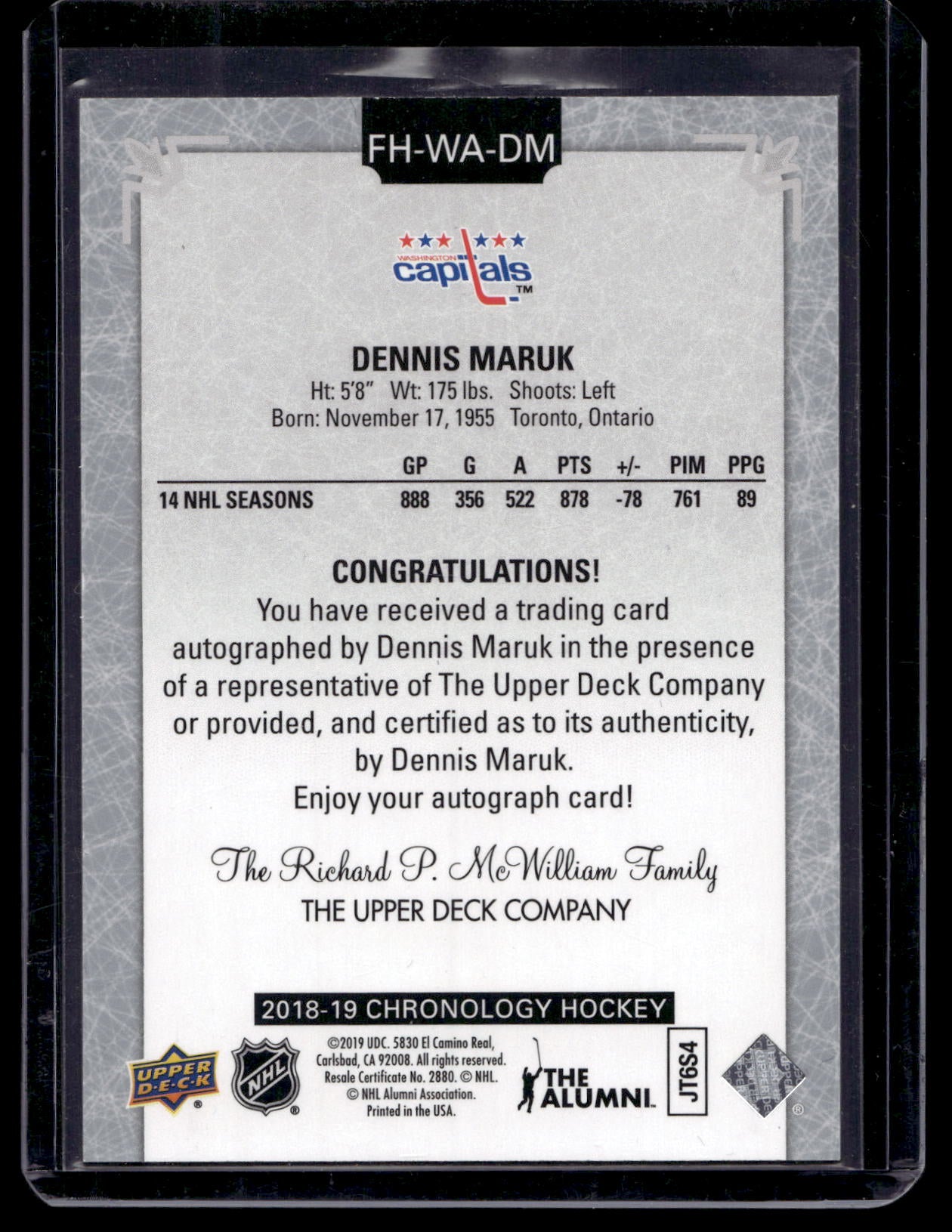 2018-19 Upper Deck Chronology - Franchise History Autographs - Dennis Maruk #FH-WA-DM