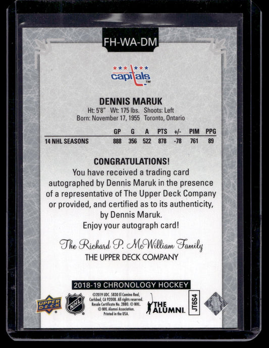 2018-19 Upper Deck Chronology - Franchise History Autographs - Dennis Maruk #FH-WA-DM