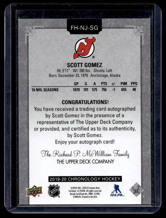2019-20 Upper Deck Chronology - Franchise History Autographs - Scott Gomez #FH-NJ-SG