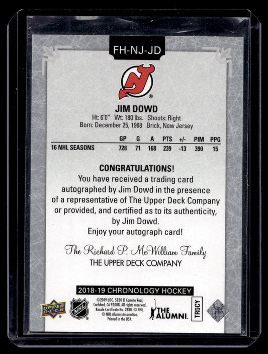 2018-19 Upper Deck Chronology - Franchise History Autographs - Jim Dowd #FH-NJ-JD