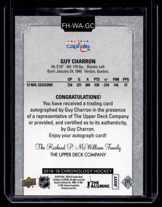 2018-19 Upper Deck Chronology - Franchise History Autographs - Guy Charron #FH-WA-GC