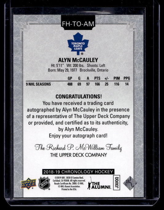 2018-19 Upper Deck Chronology - Franchise History Autographs - Alyn McCauley #FH-TO-AM