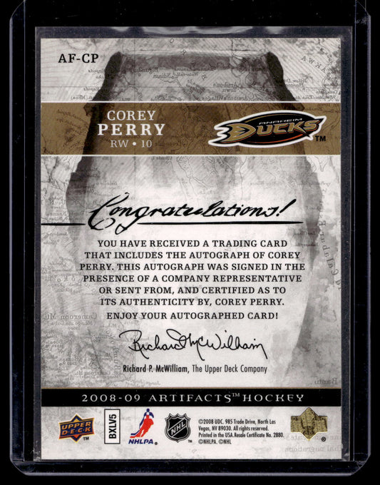 2008-09 Upper Deck Artifacts - Autofacts - Corey Perry #AF-CP