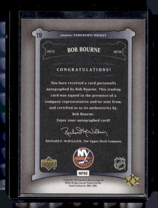2006-07 Upper Deck Parkhurst - Autographs - Bob Bourne #19