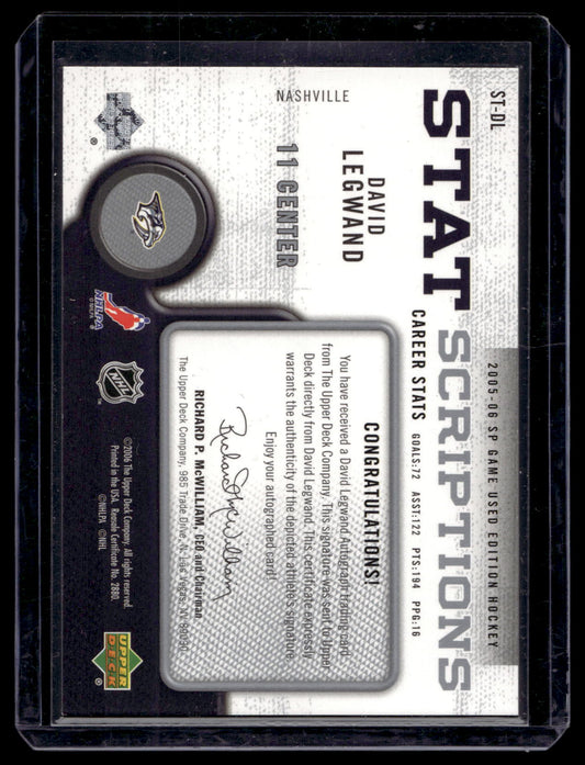 2005-06 Upper Deck SP Game Used Edition - Statscriptions - David Legwand #ST-DL /48