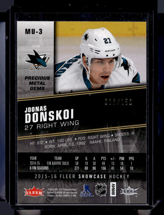 2015-16 Upper Deck Fleer Showcase - Metal Universe - Precious Metal Gems Red - Joonas Donskoi #MU-3 /150 RY