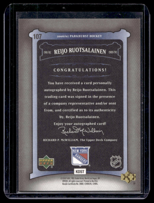 2006-07 Upper Deck Parkhurst - Autographs - Reijo Ruotsalainen #107