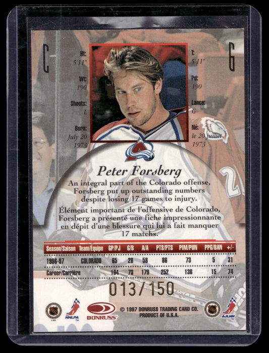 1997-98 Donruss Canadian Ice - Dominion Series - Peter Forsberg #6 /150