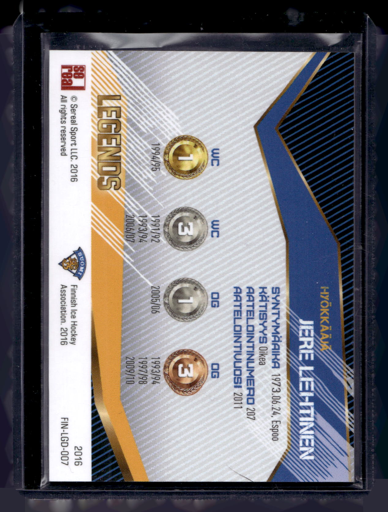 2016 Sereal Team Finland Legends - Jere Lehtinen #FIN-LGD-007 /70