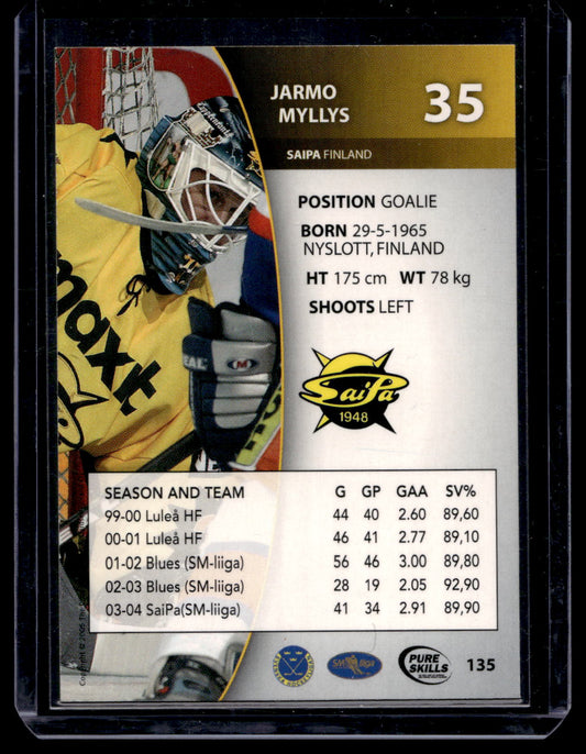 2004-05 Card Cabinet SHL Elitset Pure Skills - Gold - Jarmo Myllys #135 /100