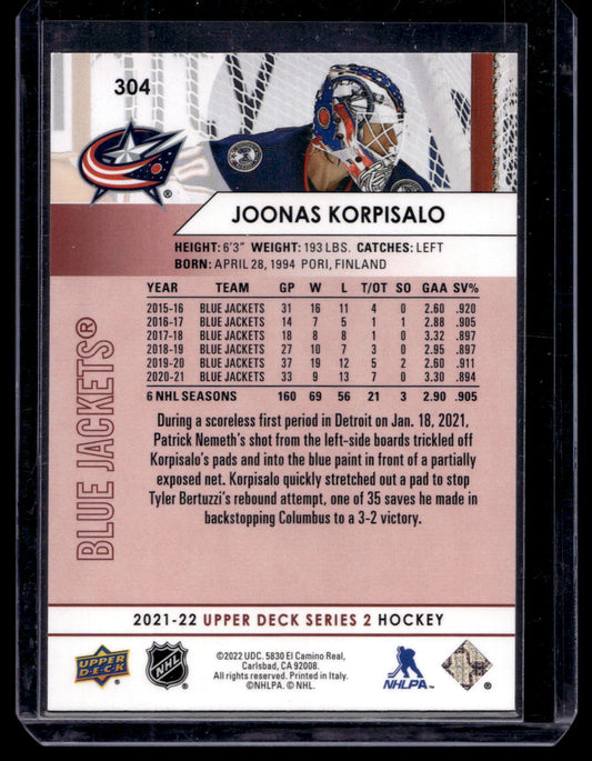 2021-22 Upper Deck - UD Exclusives - Joonas Korpisalo #304 /100