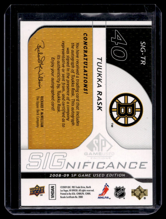 2008-09 SP Game Used Edition - SIGnificance - Tuukka Rask #SIG-TR /50