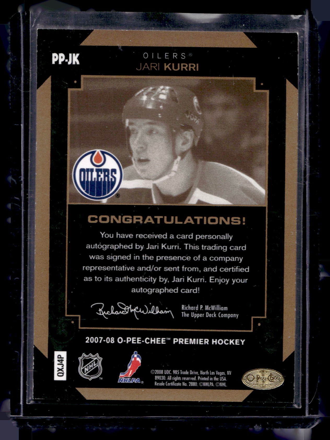 2007-08 O-Pee-Chee Premier - Penmanship Gold - Jari Kurri #PP-JK /25