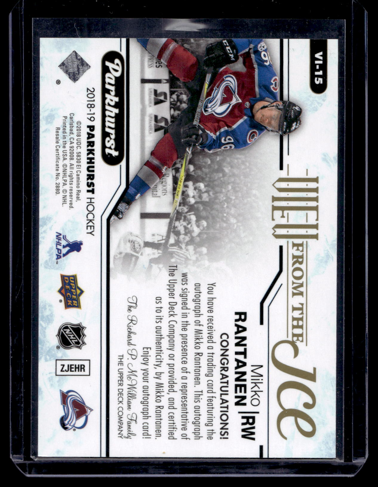 2018-19 Upper Deck Parkhurst - View from the Ice - Autographs - Mikko Rantanen #VI-15