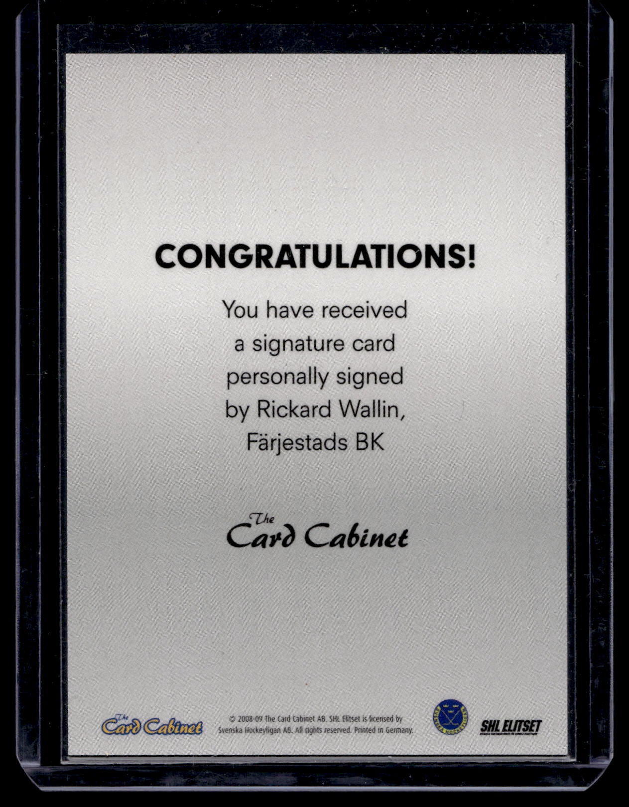 2008-09 SHL Signatures - Rickard Wallin