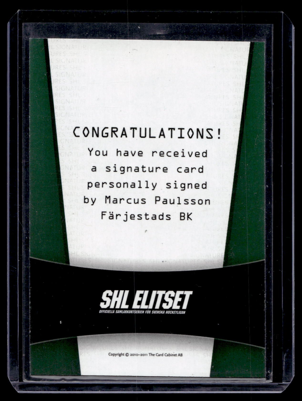 2010-11 SHL Signatures - Marcus Paulsson