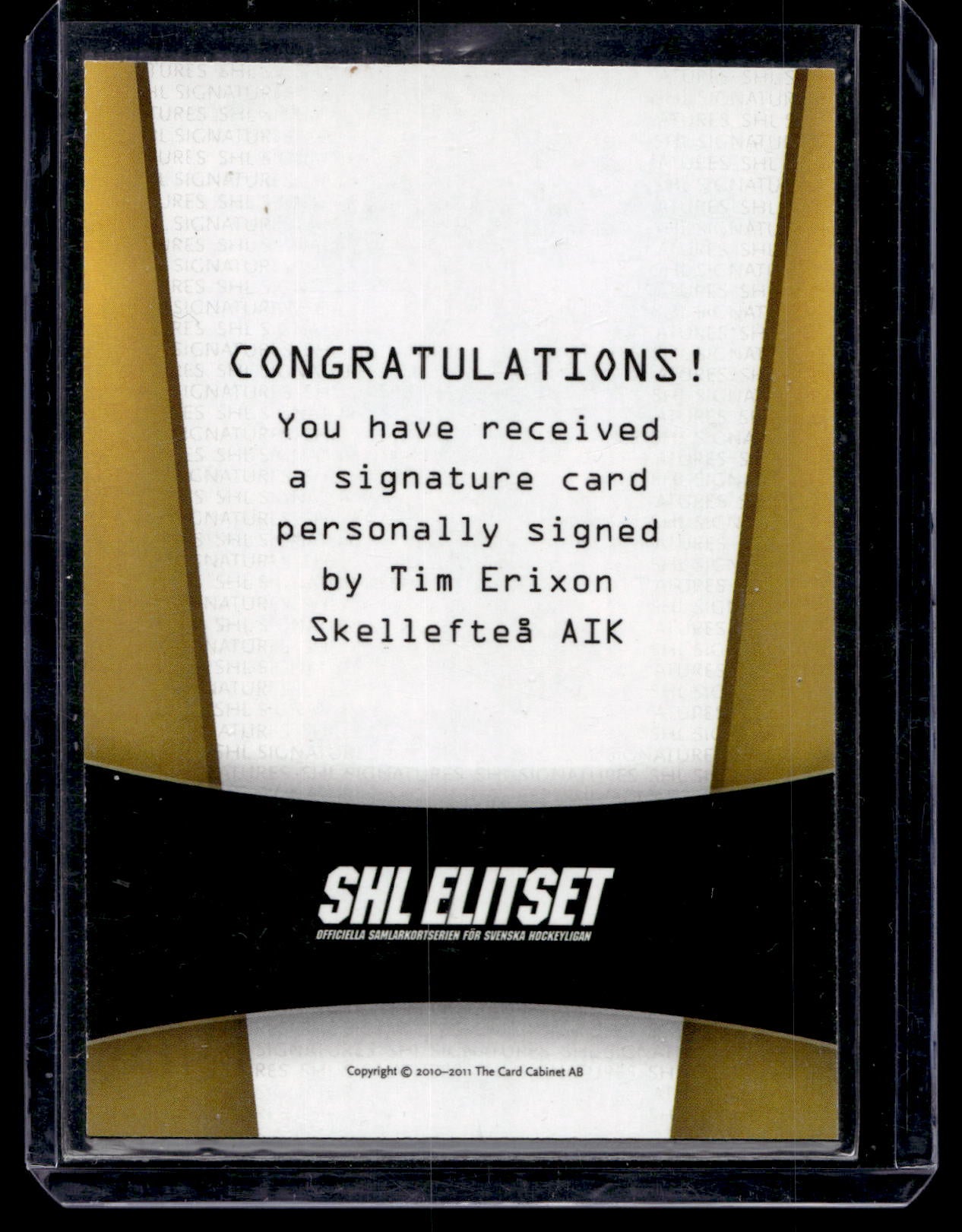 2010-11 SHL Signatures - Tim Erixon