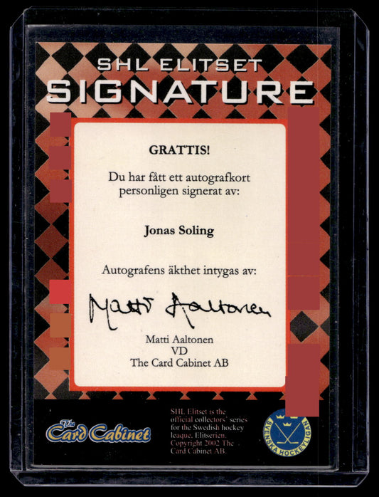2002-03 SHL Signatures - Jonas Soling