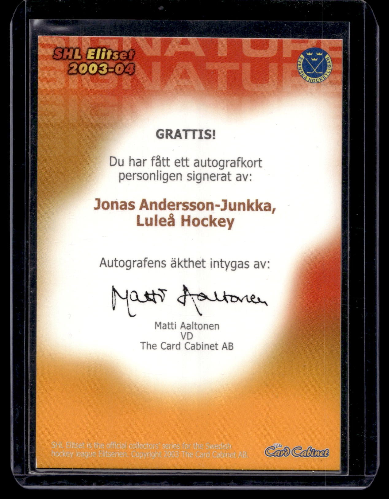 2003-04 SHL Signatures - Jonas Andersson-Junkka