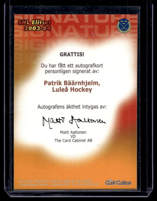 2003-04 SHL Signatures - Patrik Bäärnhjelm