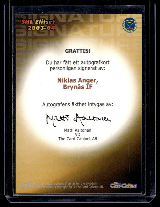 2003-04 SHL Signatures - Niklas Anger