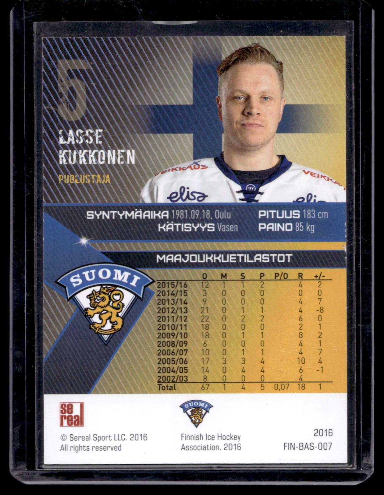 2016 Sereal Team Finland Silver - Lasse Kukkonen #FIN-BAS-007 /60