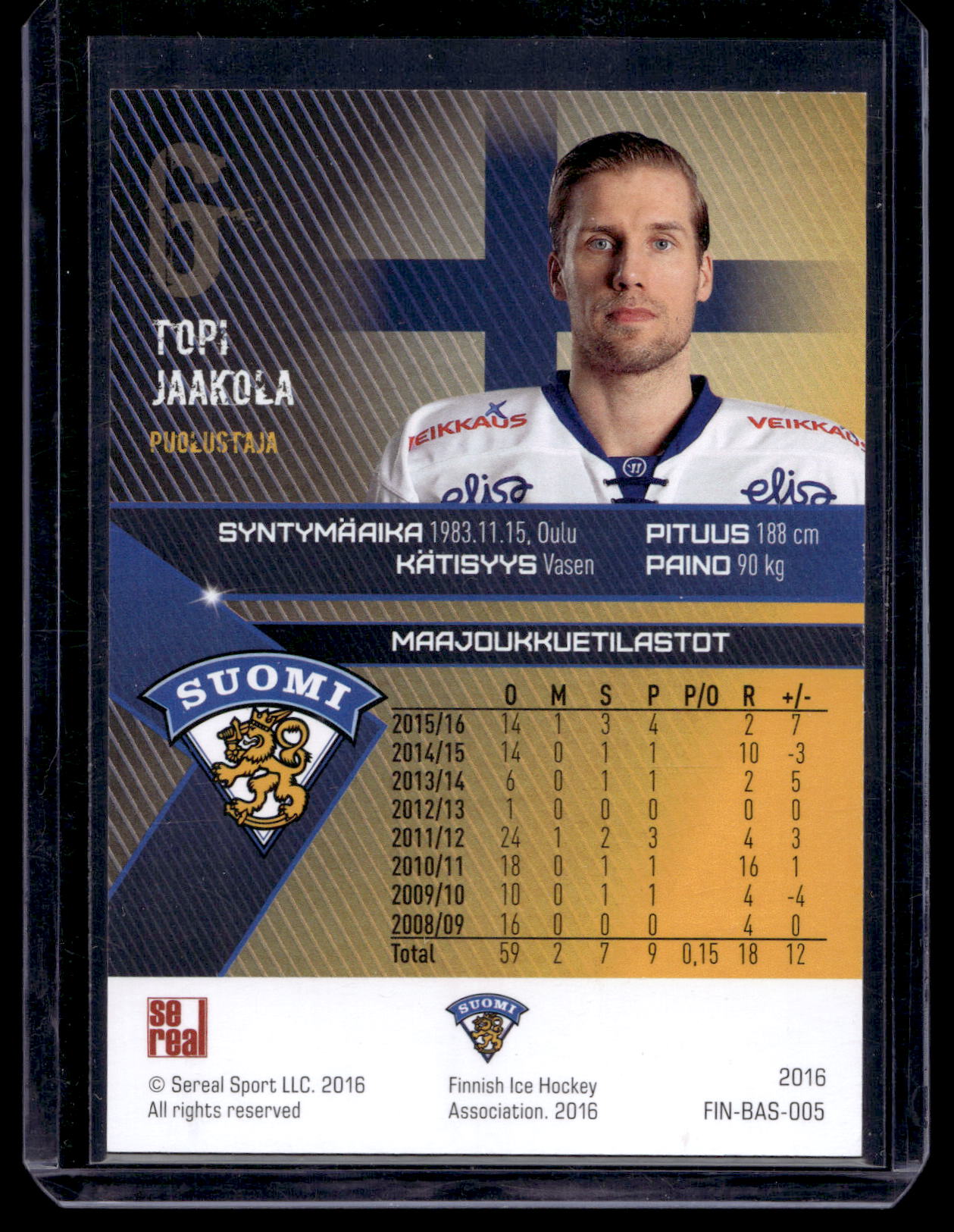 2016 Sereal Team Finland Silver - Topi Jaakola #FIN-BAS-005 /60