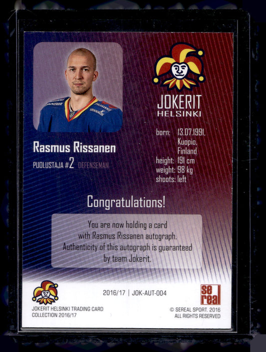2016-17 Sereal Jokerit Autograph - Rasmus Rissanen #JOK-AUT-004 /50