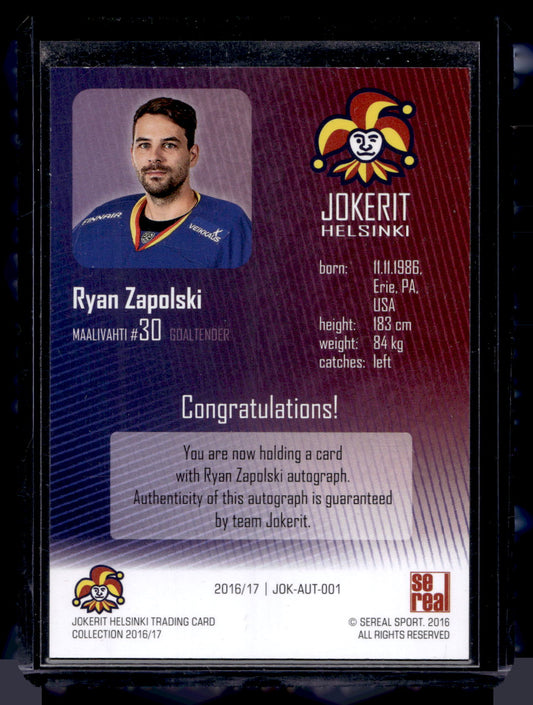 2016-17 Cereal Jokerit Autograph - Ryan Zapolski #JOK-AUT-001 /50