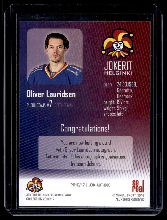 2016-17 Cereal Jokerit Autograph - Oliver Lauridsen #JOK-AUT-006 /50