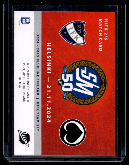 2024-25 Blueline HIFK Team Set - Match Card - Kristian Vesalainen #2