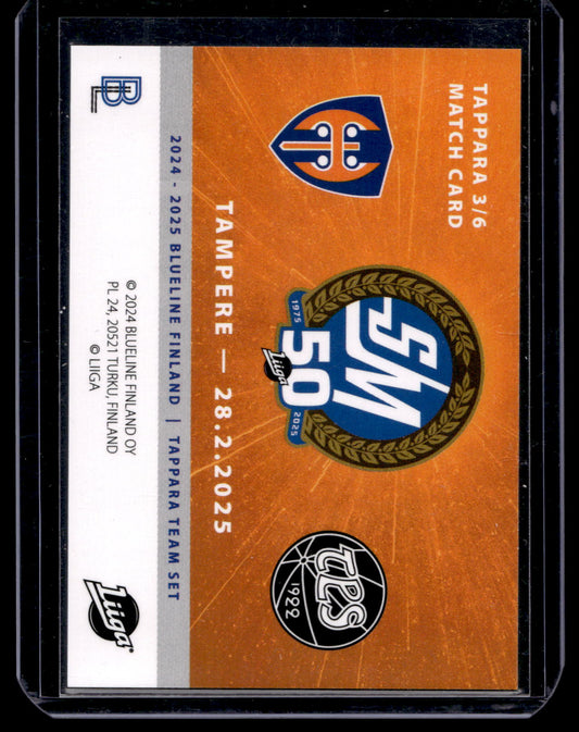 2024-25 Blueline Tappara Team Set - Match Card - Nicholas Halloran #3