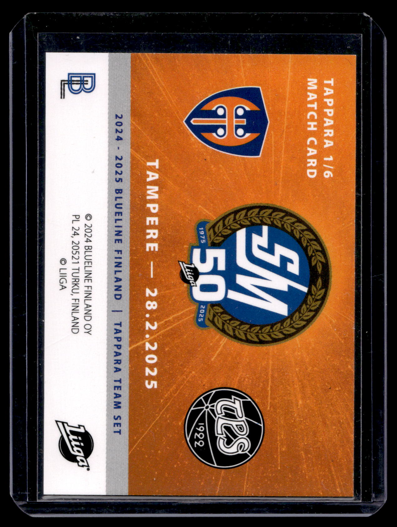 2024-25 Blueline Tappara Team Set - Match Card - Juha Metsola #1