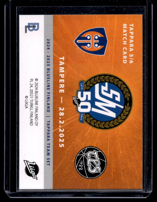 2024-25 Blueline Tappara Team Set - Match Card - Otto Rauhala #5