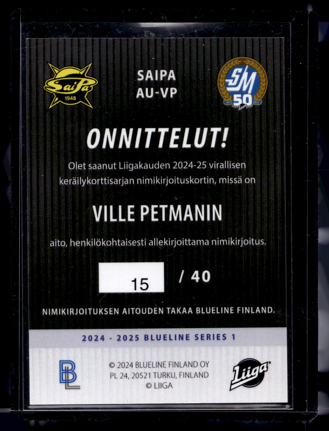 2024-25 Blueline Signature Gold - Ville Petman #AU-VP /40