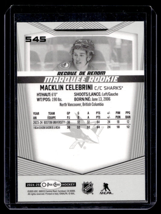 2024-25 O-Pee-Chee - Marquee Rookies - Macklin Celebrini #545 RC