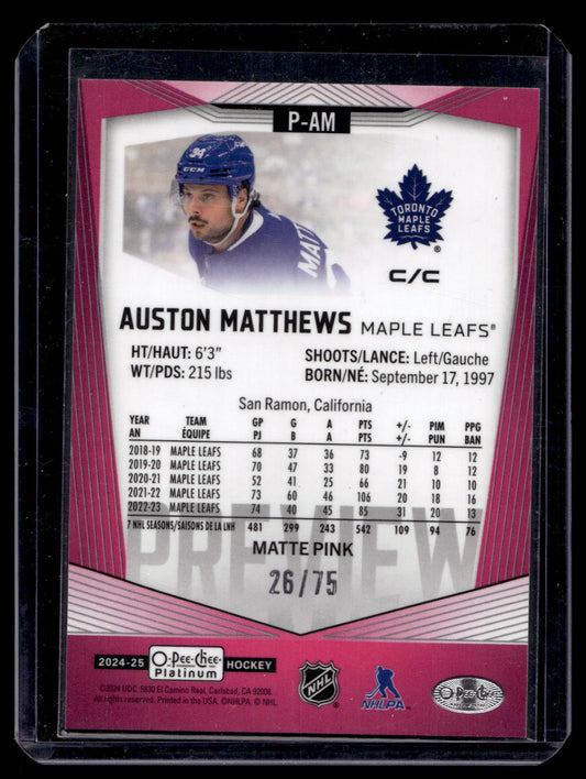 2024-25 Upper Deck O-Pee-Chee Platinum - Matte Pink - Auston Matthews #P-AM /75