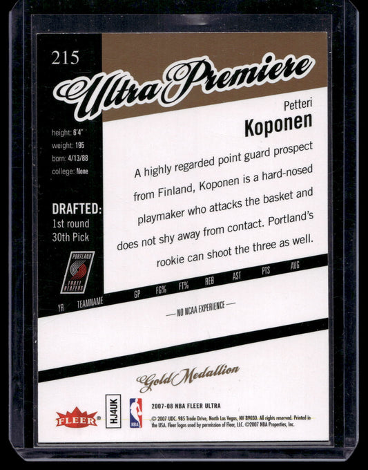 2007-08 Fleer Ultra - Gold Medallion - Ultra Premiere - Petteri Koponen #215 RC