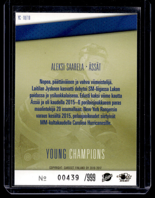2016-17 Cardset - Young Champions - Aleksi Saarela #YC18 /999