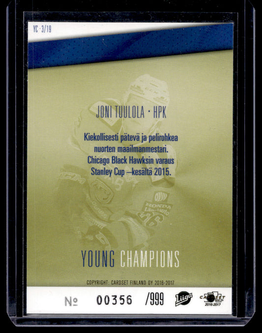 2016-17 Cardset - Young Champions - Joni Tuulola #YC3 /999