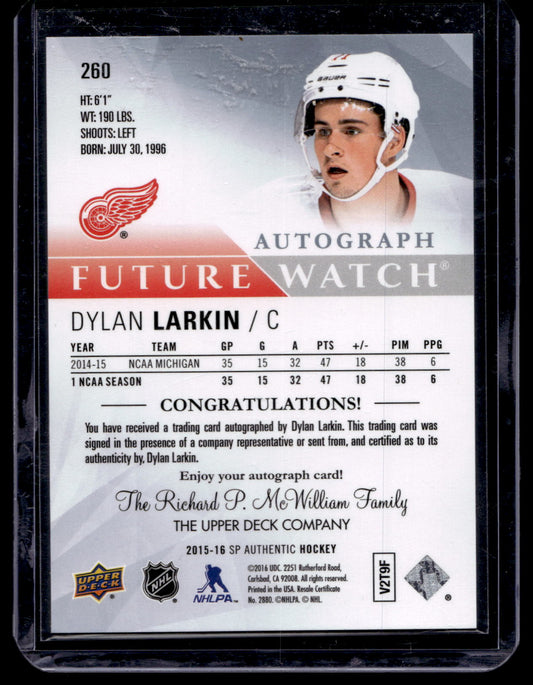 2015-16 Upper Deck SP Authentic Future Watch - Dylan Larkin #260 /999 RC