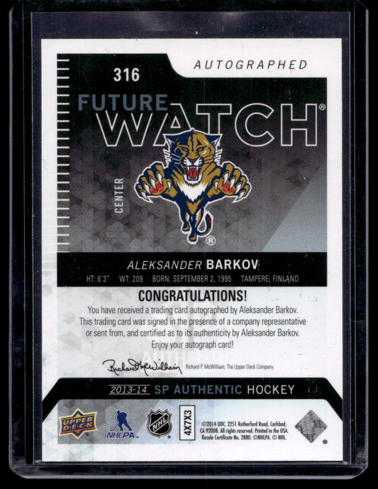 2013-14 Upper Deck SP Authentic Future Watch - Aleksander Barkov #316 /999 RC
