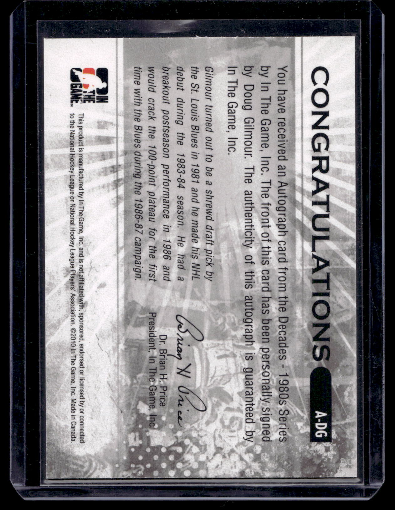 2010-11 In the Game Decades 1980s - Autographs - Doug Gilmour #A-DG