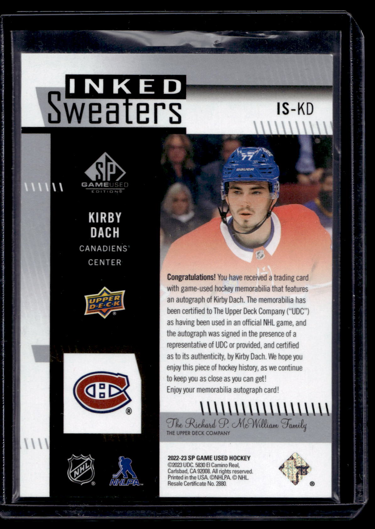 2022-23 Upper Deck SP Game Used - Inked Sweaters - Kirby Dach #IS-KD /35