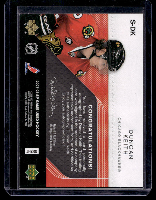 2007-08 Upper Deck SP Game Used Edition - SIGnificance - Duncan Keith #S-DK /50