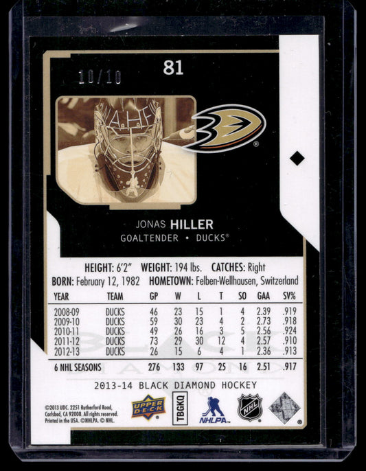 2013-14 Upper Deck Black Diamond - Emerald - Jonas Hiller #81 /10
