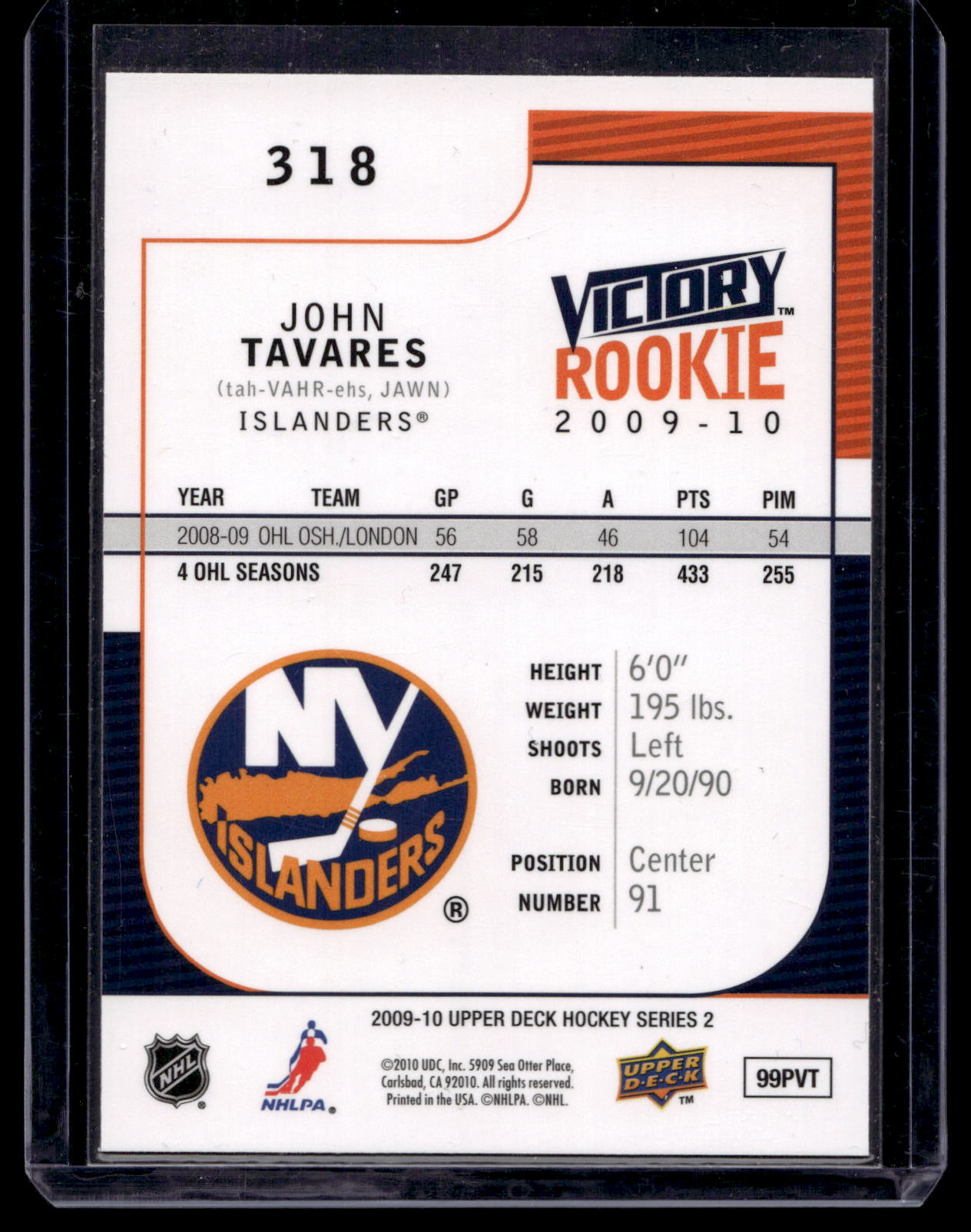 2009-10 Upper Deck Victory - Black - John Tavares #318 RC